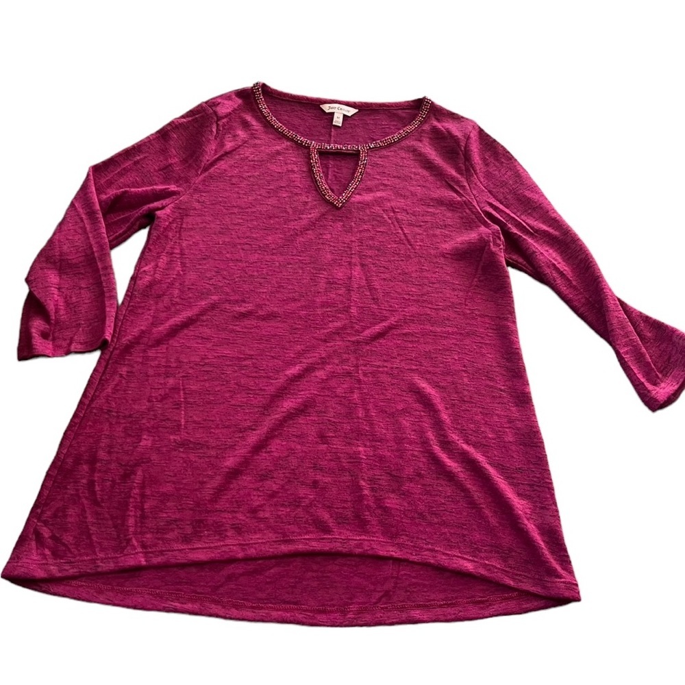 Juicy Couture Womens Magenta Rhinestone Neck Keyhole Opening 3/4 Sleeve Size M